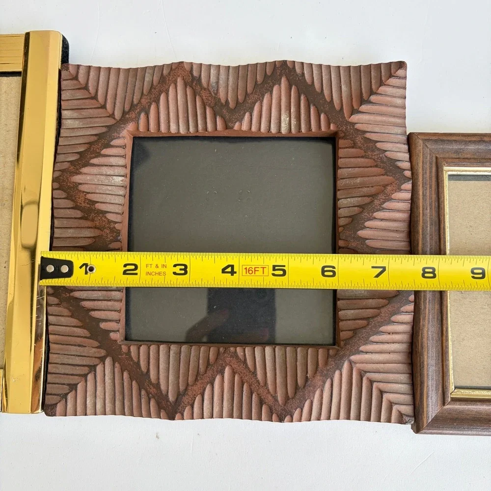 Vintage Picture Frame Set Gold Metal Wood Pier 1 Carved Textured 3 Piece Bundle